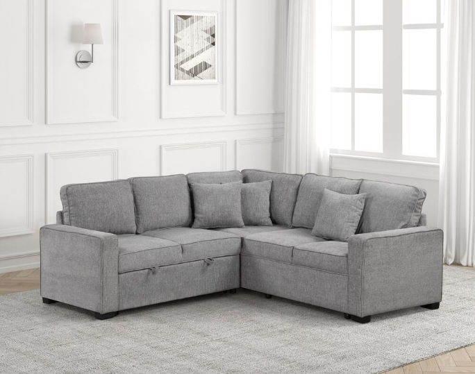 Gray Sectional Sofa with Pull-out Bed