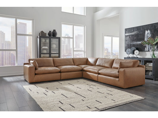 Luxury Brown Leather Modular Sectional 5pc
