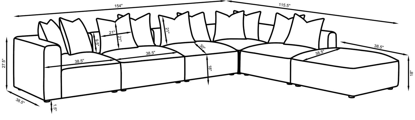 Jennifer 6-Piece Upholstered Modular Sectional In Terracotta