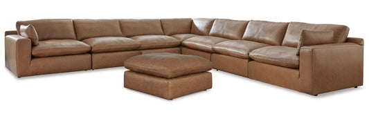 Luxury Brown Leather Modular Sectional 5pc with Ottoman