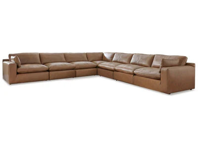 Luxury Brown Leather Modular Sectional 5pc with Ottoman