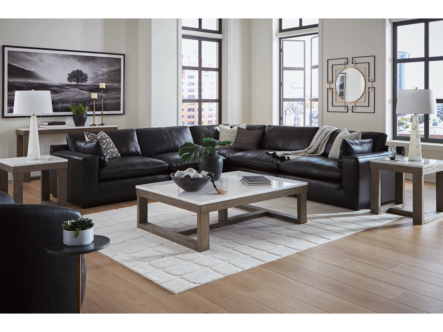 Emilia 5-Piece Leather Modular Sectional