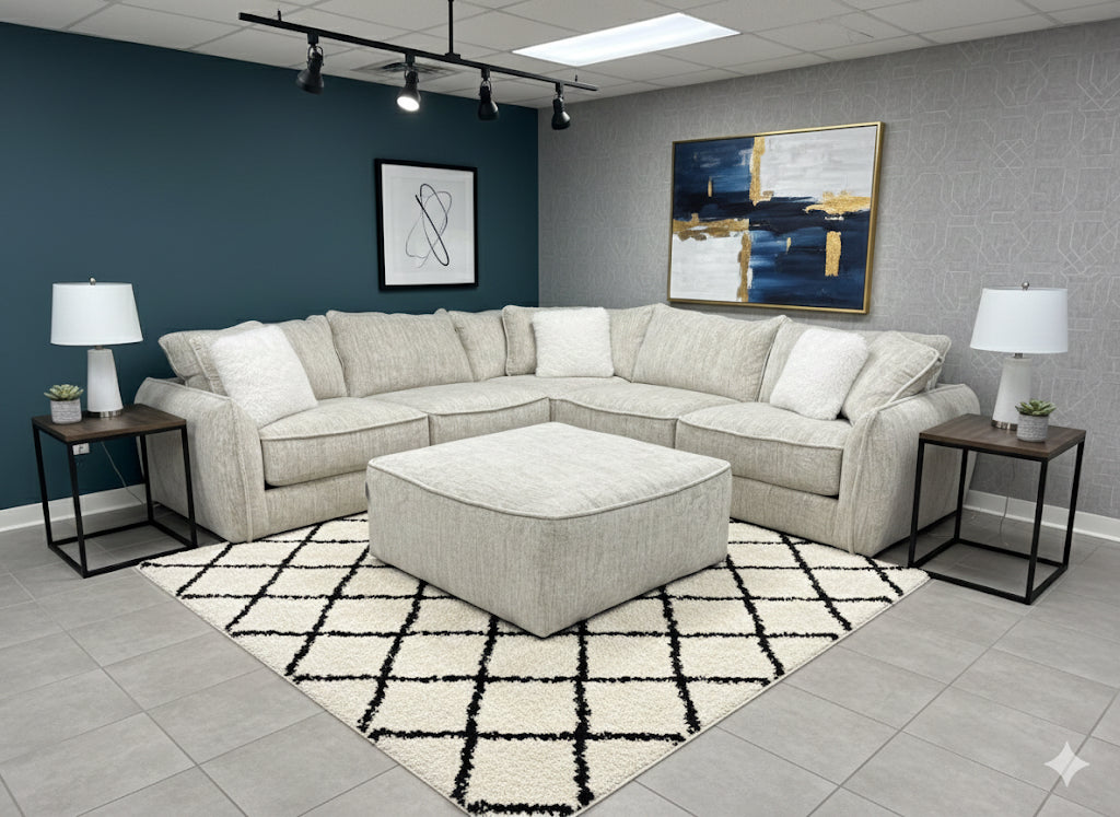 Modular Sectional Sofa with Comfort Coil Seating in Parchment