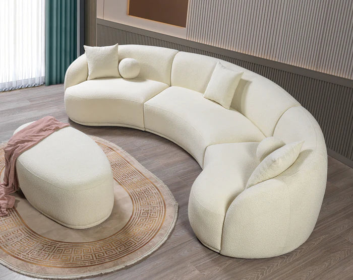 Ivory Boucle 3-Piece Curved Sectional