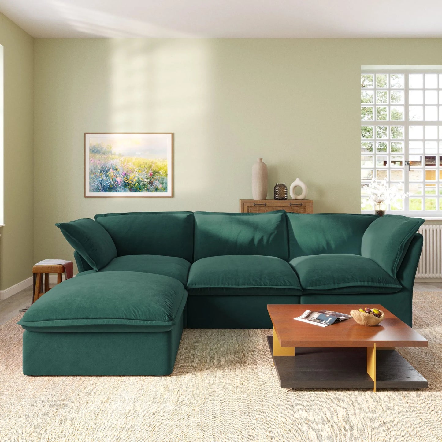 Green Velvet Cloud Sofa