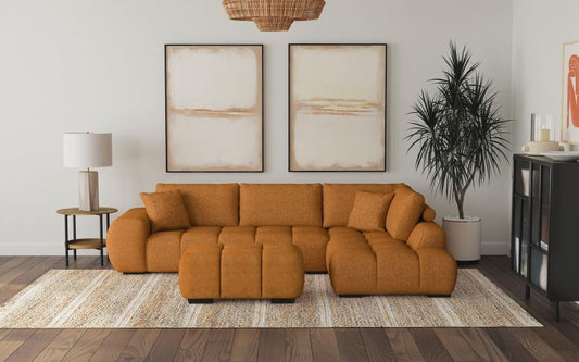 3pc Sectional Sofa with Ottoman in Terracotta by Doremi