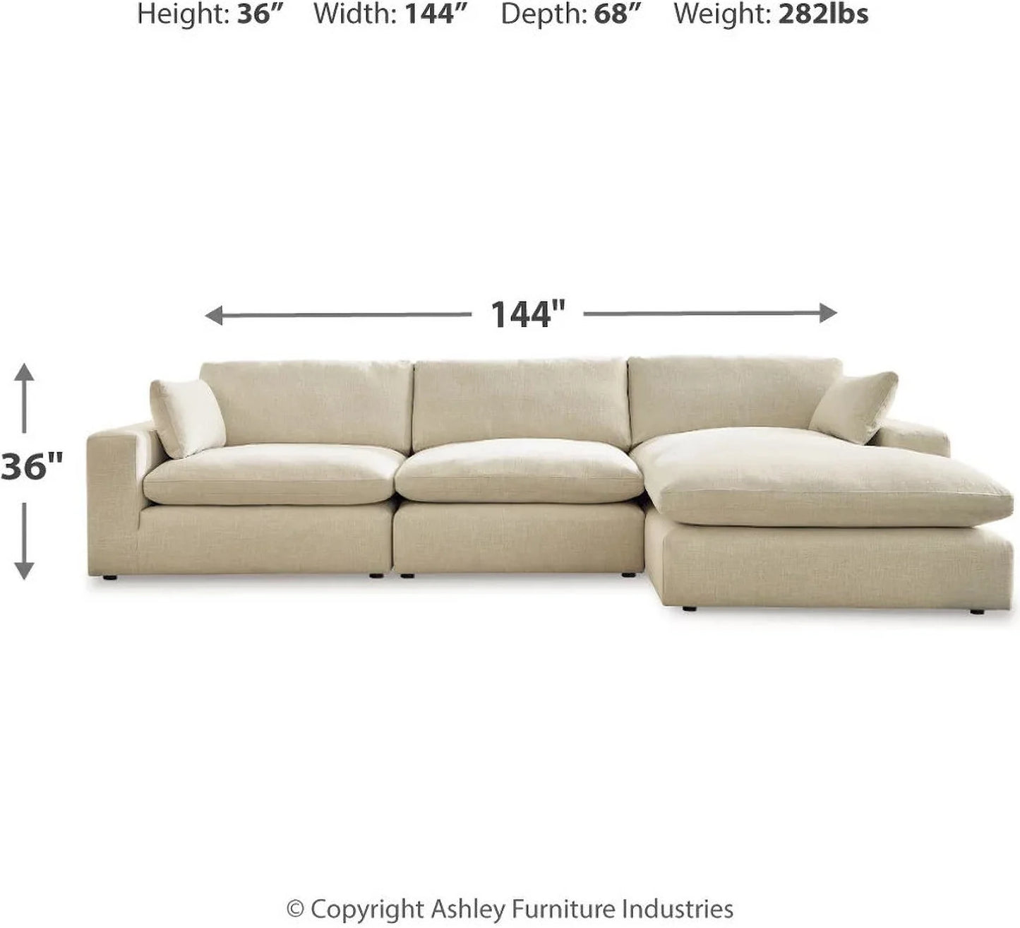 Elyza 3-Piece RAF Sectional With Chaise In Linen