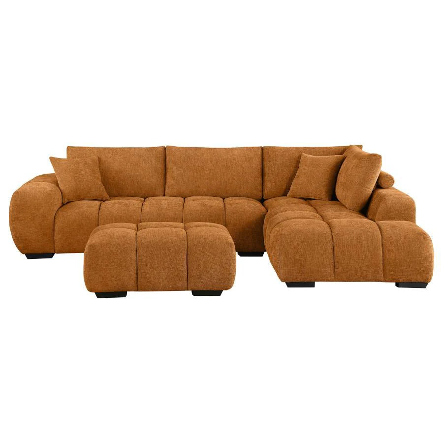 3pc Sectional Sofa with Ottoman in Terracotta by Doremi