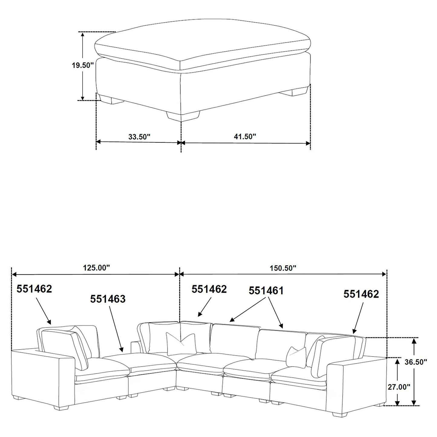 Lakeview 5-Piece Upholstered Modular Sectional Sofa Ivory